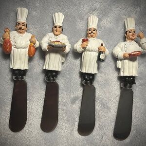Set of Four Guy Buffet Cheese & Butter Spreader Knives Bistro Chef Motif Vintage